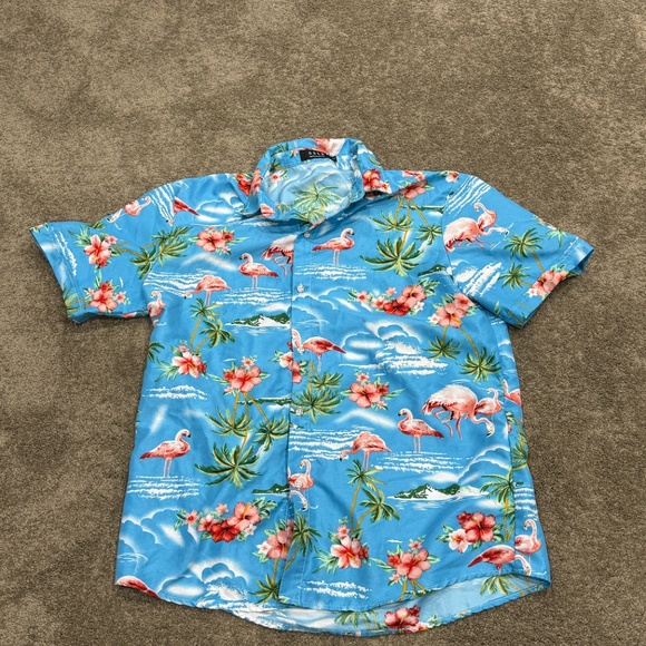 🦩 Retro Tropical Flamingo & Hibiscus Hawaiian Shirt - Size Large - Picture 2 of 6